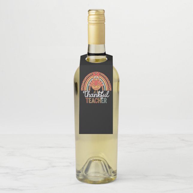 Thankful Teacher Blessed Thanksgiving School Bottle Hanger Tag (On Bottle)