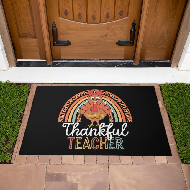 Thankful Teacher Blessed Thanksgiving School Doormat (Outdoor)