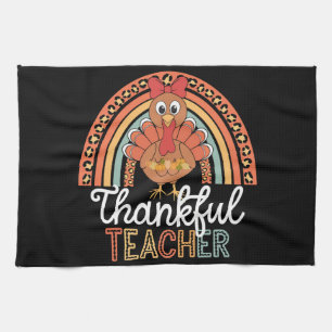 Thankful Teacher Blessed Thanksgiving School Kitchen Towel