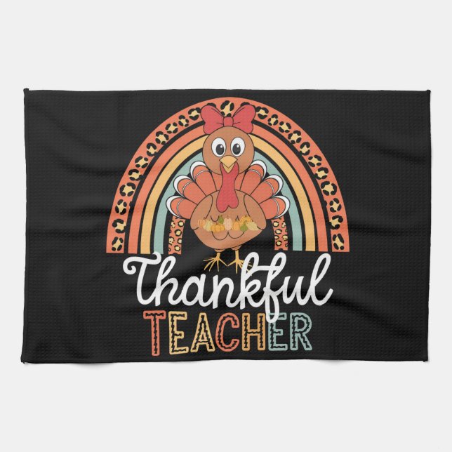 Thankful Teacher Blessed Thanksgiving School Kitchen Towel (Horizontal)