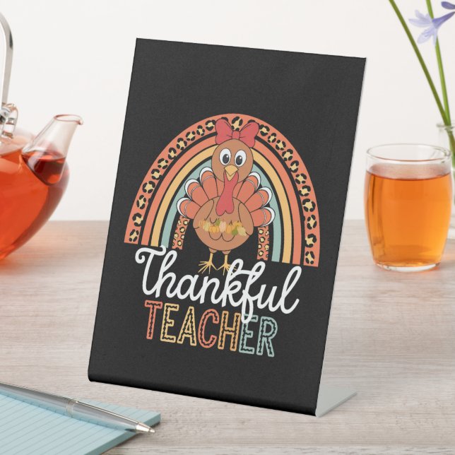 Thankful Teacher Blessed Thanksgiving School Pedestal Sign (In SItu)