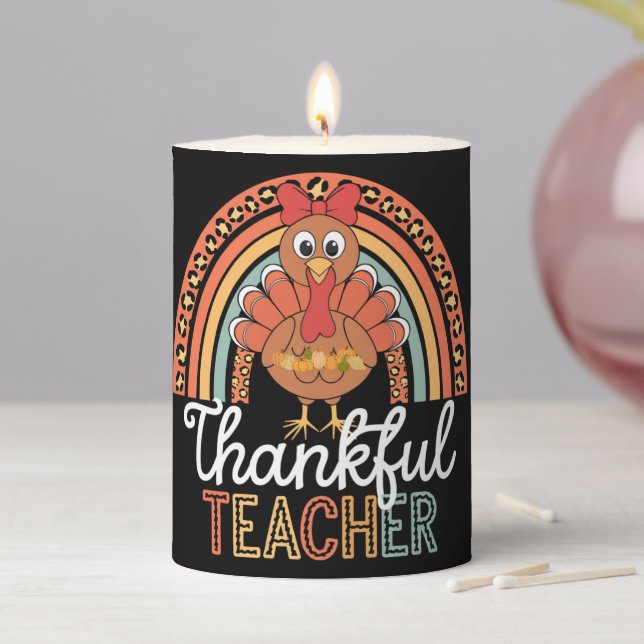 Thankful Teacher Blessed Thanksgiving School Pillar Candle (In Situ)