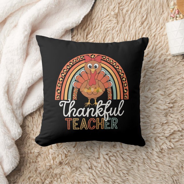 Thankful Teacher Blessed Thanksgiving School Throw Pillow (Blanket)