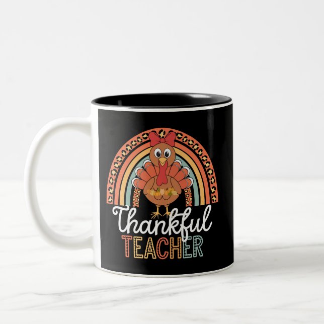 Thankful Teacher Blessed Thanksgiving School Two-Tone Coffee Mug (Left)