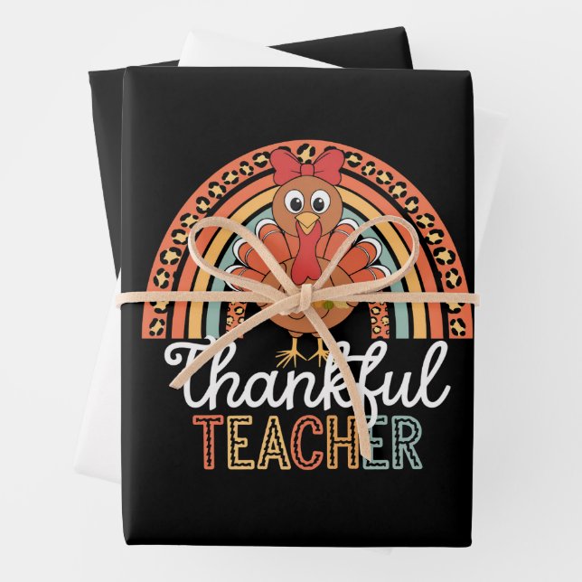 Thankful Teacher Blessed Thanksgiving School Wrapping Paper Sheets (In situ)