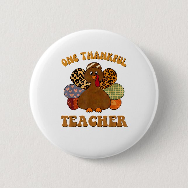 thankful teacher for women fall teacher thanksgivi button (Front)
