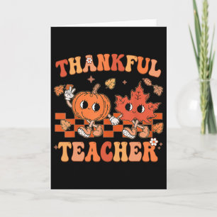 Thankful Teacher Retro Groovy Thanksgiving Fall Card