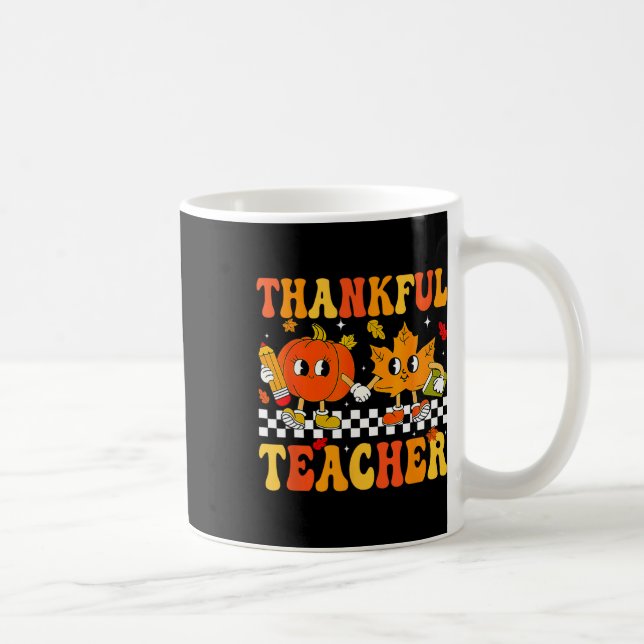 Thankful Teacher Retro Groovy Thanksgiving Fall Wo Coffee Mug (Right)