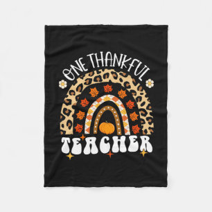 Thankful Teacher Thanksgiving Rainbow Leopard Fall Fleece Blanket