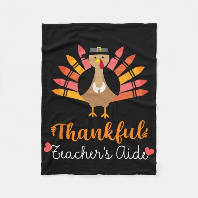Thankful Teacher's Aide Thanksgiving Fall Cute Tur Fleece Blanket (Front)