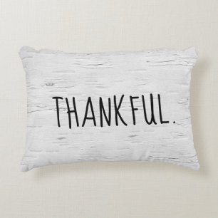 THANKFUL Text On Birch Tree Accent Pillow