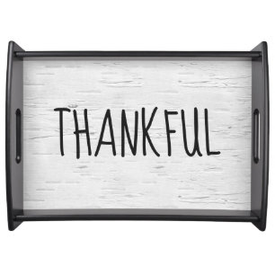 THANKFUL Text On White Birch Serving Tray