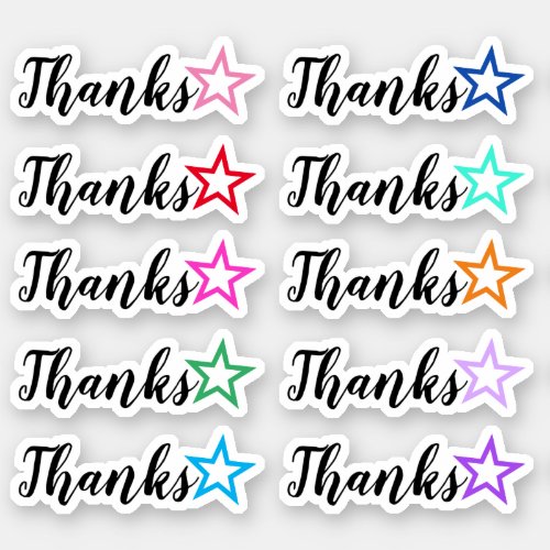 Thankful Thanks With Star Outline Shape Stickers