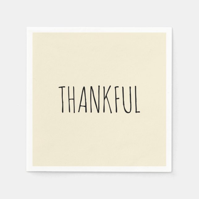 THANKFUL Thanksgiving Cream & Black Cocktail Napkins (Front)