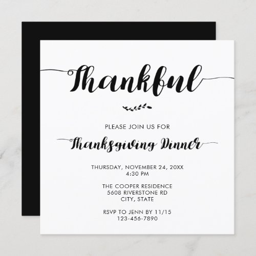 Thankful Thanksgiving Dinner Elegant Simple Script Invitation