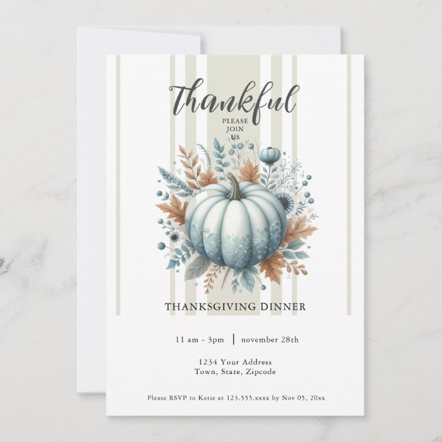 Thankful Thanksgiving Dinner Invitation (Front)