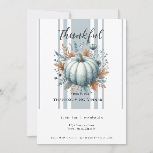 Thankful Thanksgiving Dinner Invitation (Front)