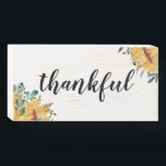 Thankful. Thanksgiving Fall Home-Decor Wooden Box Sign<br><div class="desc">Sunflower and leaves Thankful Thanksgiving wooden box sign.</div>