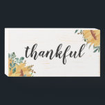 Thankful. Thanksgiving Fall Home-Decor Wooden Box Sign<br><div class="desc">Sunflower and leaves Thankful Thanksgiving wooden box sign.</div>