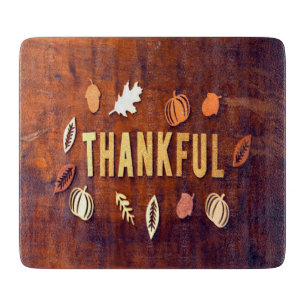 Thankful Thanksgiving Fall Leaves Pumpkin Cutting Board