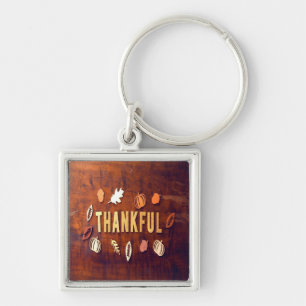 Thankful Thanksgiving Fall Leaves Pumpkin Keychain