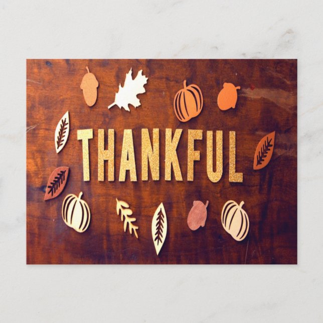 Thankful Thanksgiving Fall Leaves Pumpkin Postcard (Front)