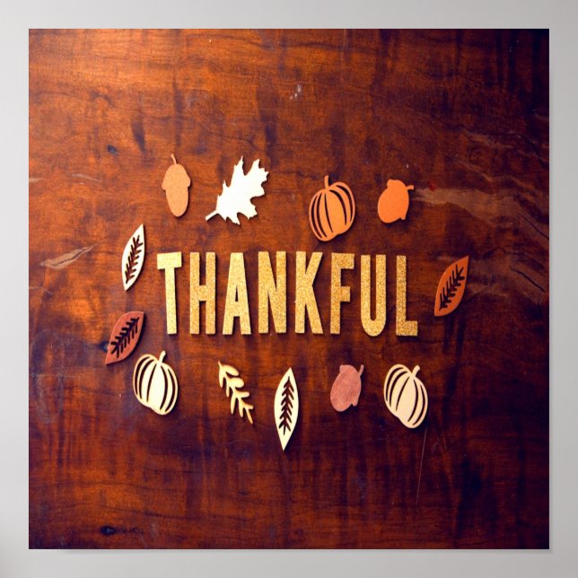 Thankful Thanksgiving Fall Leaves Pumpkin Poster (Front)