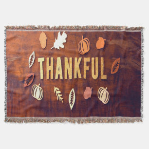 Thankful Thanksgiving Fall Leaves Pumpkin Throw Blanket