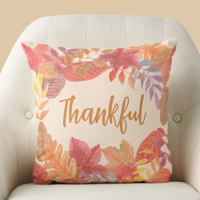 Thankful Thanksgiving Fall Throw Pillow (Creator Uploaded)