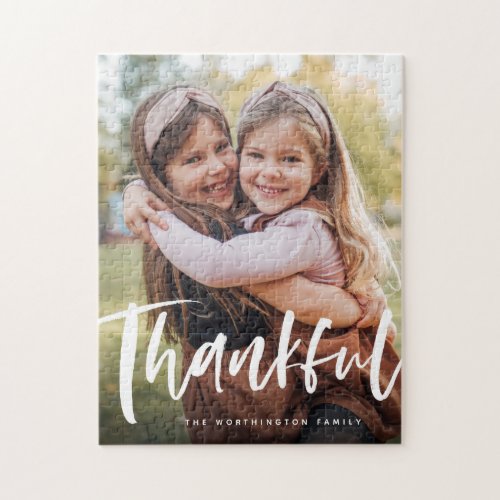 Thankful thanksgiving family photo custom jigsaw puzzle