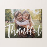 Thankful thanksgiving family photo horizontal jigsaw puzzle<br><div class="desc">Put your horizontal family photo on a puzzle along with a bold modern script "thankful." Makes a great activity for the family but also a great gift for grandparents or parents or anyone else you're thankful for.</div>