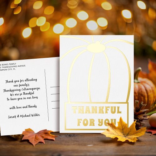 Thankful Thanksgiving Foil Holiday Postcard
