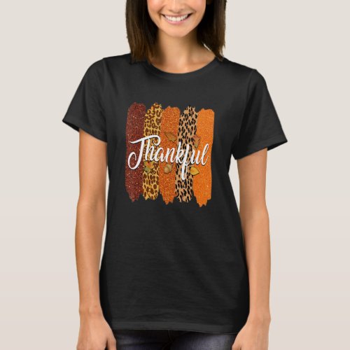 Thankful Thanksgiving Leopard Buffalo Plaid Splici T_Shirt