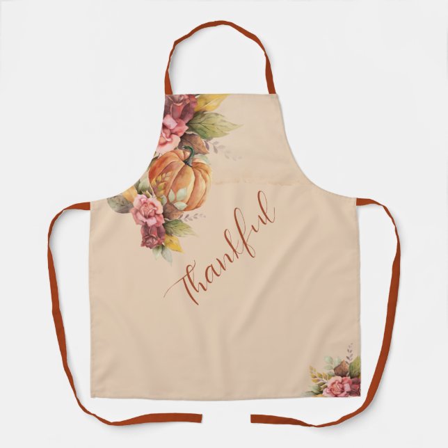 Thankful Thanksgiving Orange Pumpkin Fall Foliage Apron (Front)
