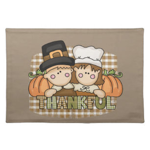 Thankful Thanksgiving Pilgrims word art  Cloth Placemat