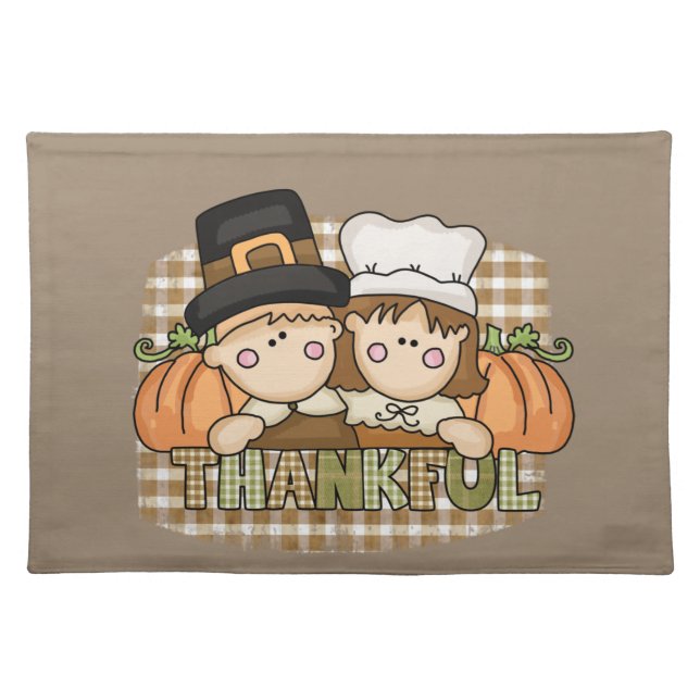 Thankful Thanksgiving Pilgrims word art  Cloth Placemat (Front)