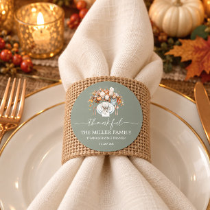 Thankful Thanksgiving Place Setting Sage Green Classic Round Sticker