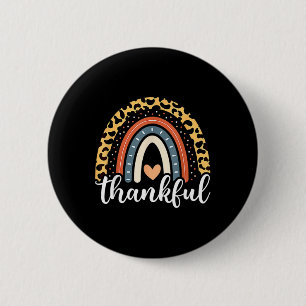 Thankful Thanksgiving Rainbow Leopard Print Button