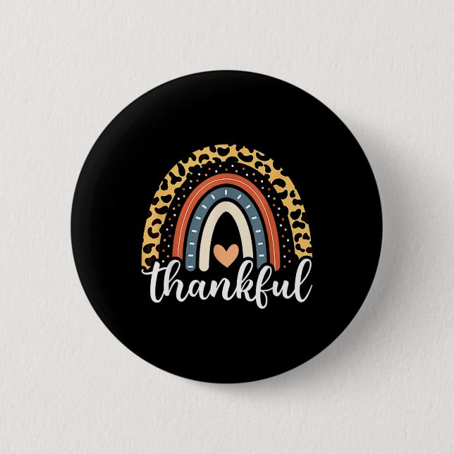 Thankful Thanksgiving Rainbow Leopard Print  Button (Front)