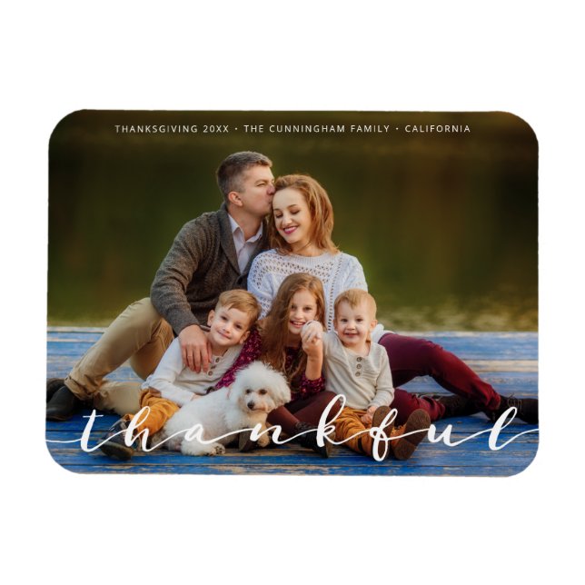 Thankful Thanksgiving Simple Script Family Photo Magnet (Horizontal)