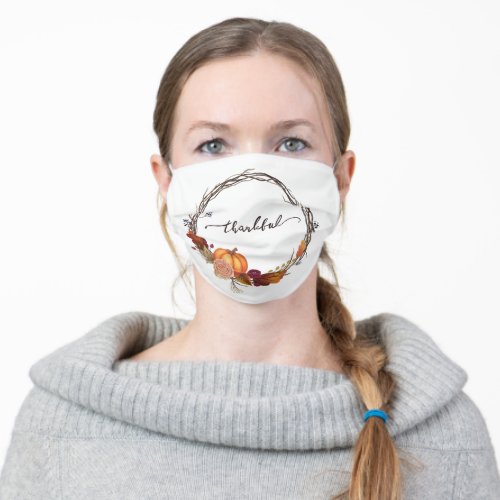 Thankful Thanksgiving Wreath Adult Cloth Face Mask