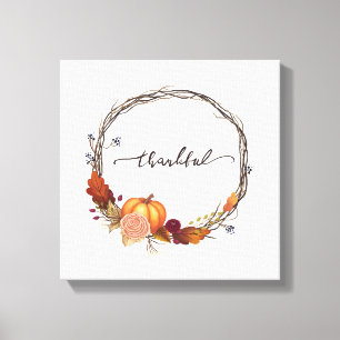 Thankful Thanksgiving Wreath Canvas Print