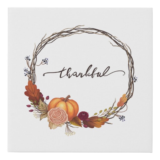 Thankful Thanksgiving Wreath Faux Canvas Print (Front)