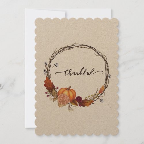 Thankful Thanksgiving Wreath Holiday Card