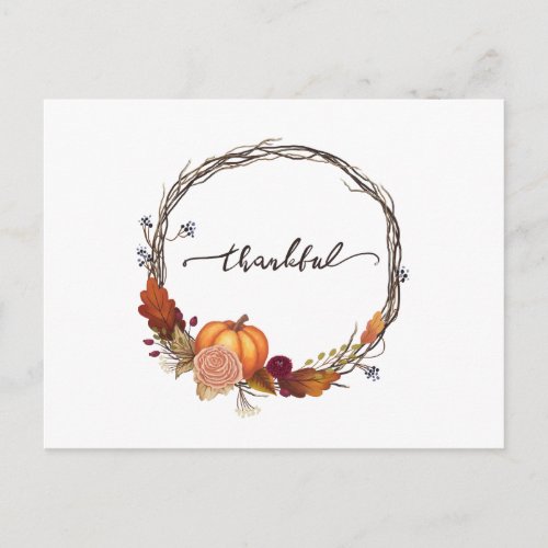 Thankful Thanksgiving Wreath Invitation Postcard