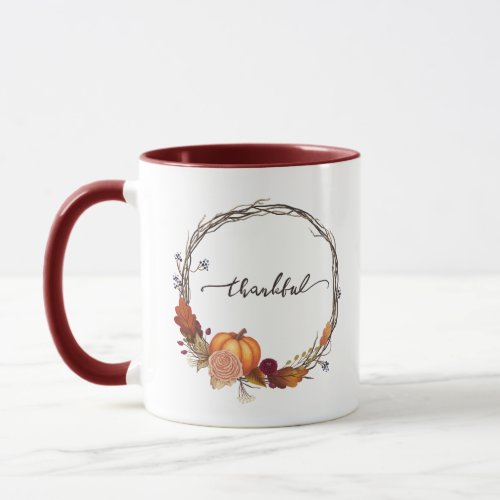 Thankful Thanksgiving Wreath Mug