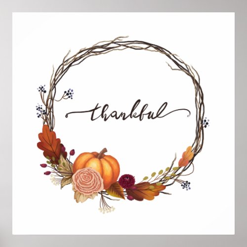 Thankful Thanksgiving Wreath Poster