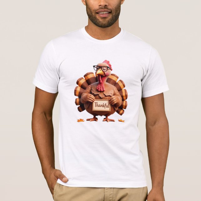 Thankful Turkey Design – Funny Holiday Art T-Shirt (Front)