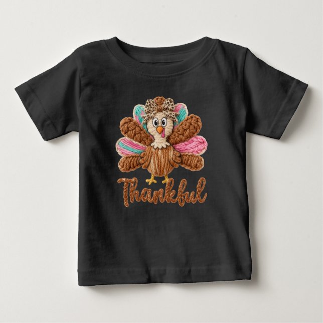 Thankful Turkey Design – Latch Hook Yarn Crochet S Baby T-Shirt (Front)