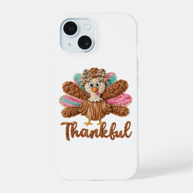 Thankful Turkey Design – Latch Hook Yarn Crochet S iPhone 15 Case (Back)